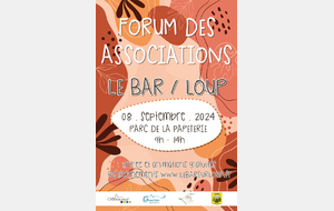 ANNULE : 08/04/2024 : Forum des associations BAR SUR LOUP